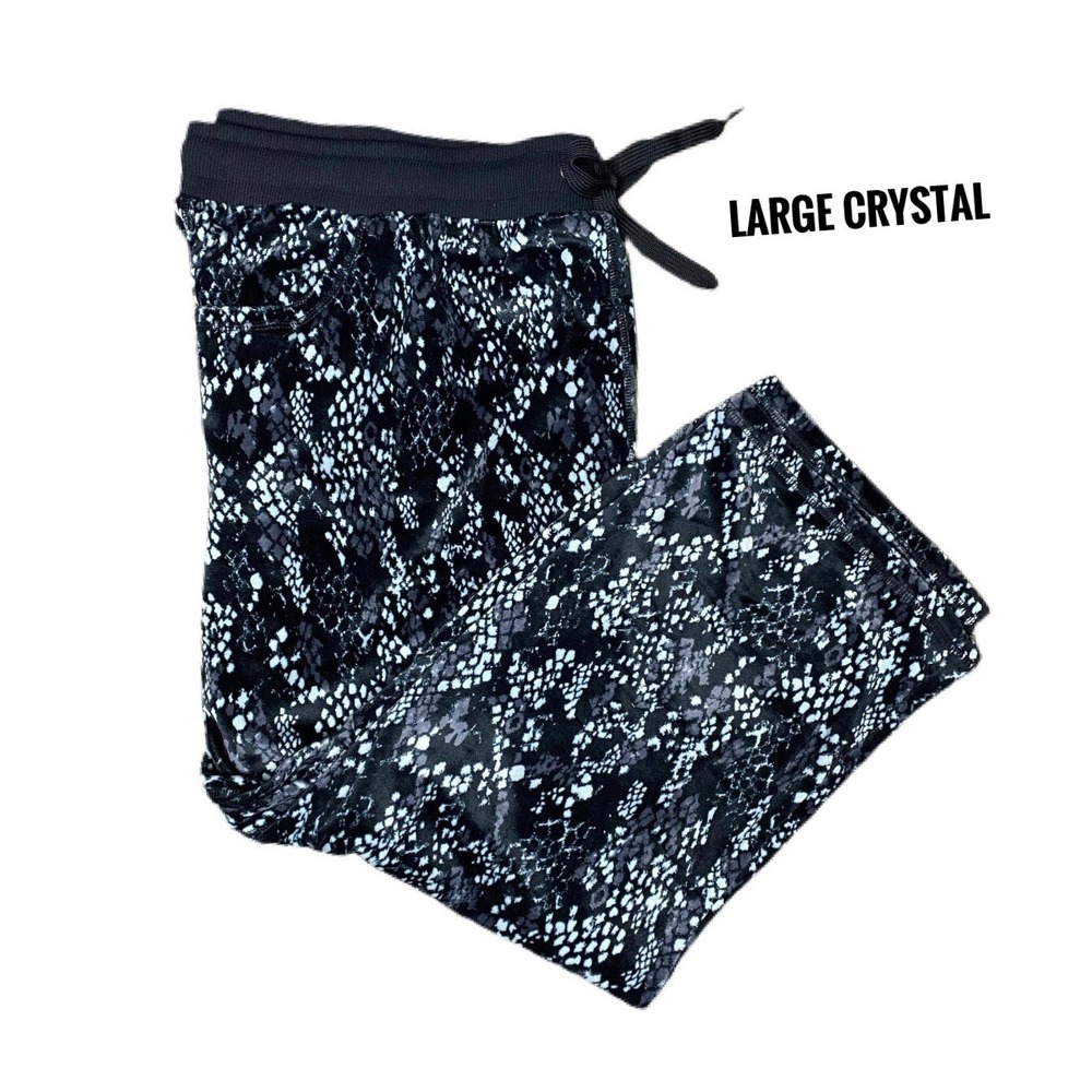 Large LuLaRoe Crystal Capri Flare Pant Velour Black gray Snakeskins Fits 14